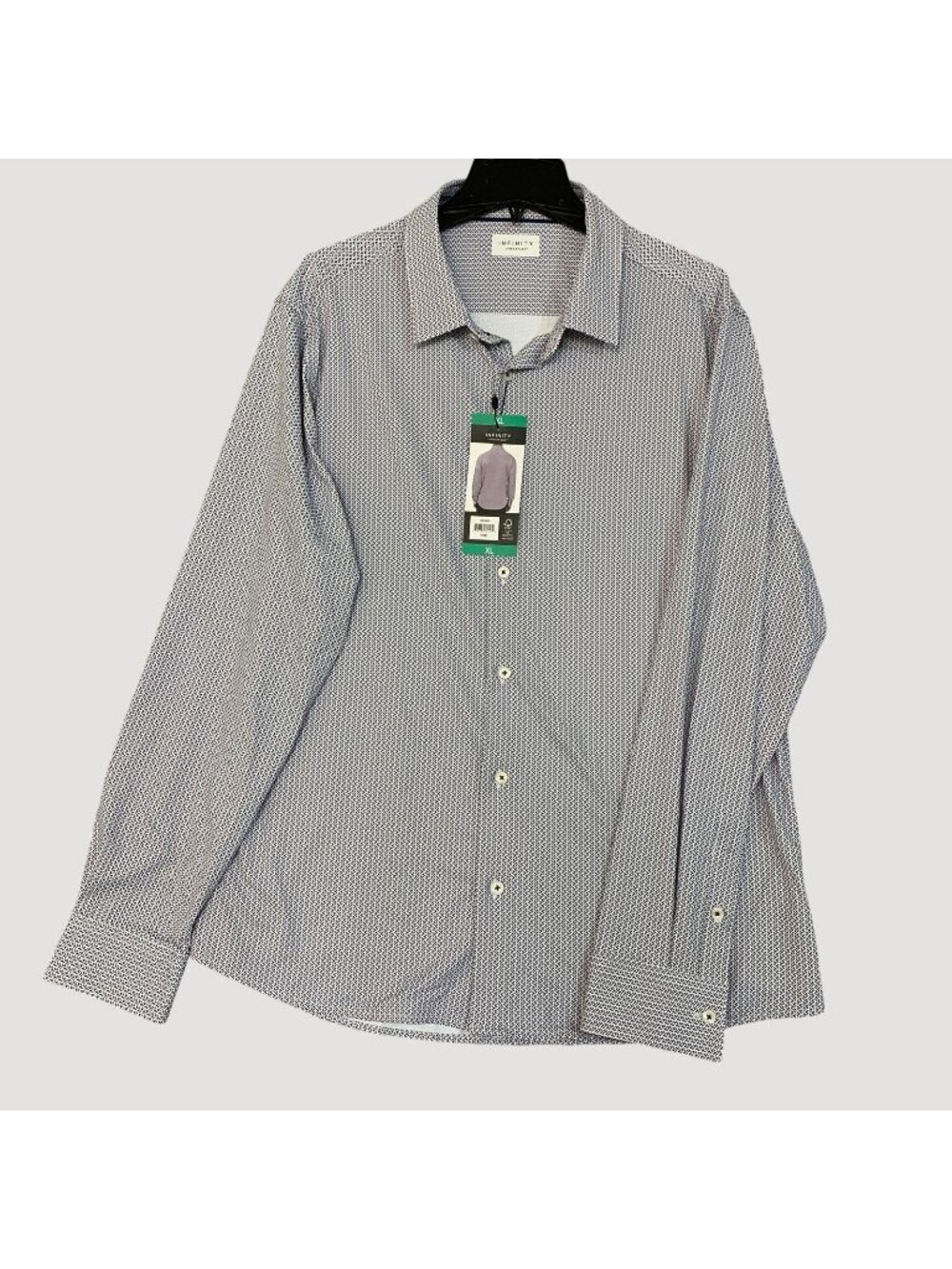NWT Infinity Linearflex Men's XL Patterned Button-Up Shirt Navy & Burgundy